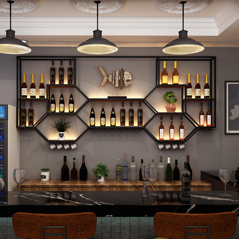 Home Bar Shelves - رفوف معدنية خزانة مشروبات غرفة المعيشة