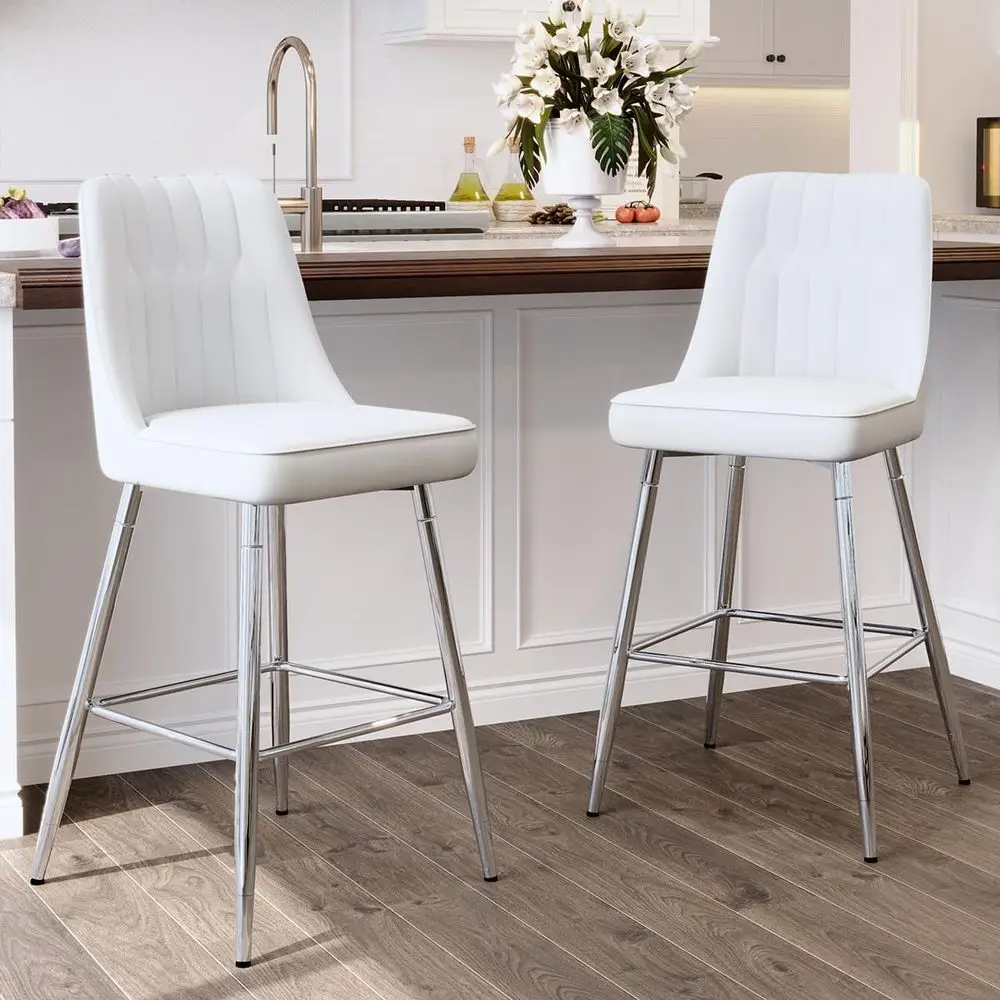 Home Bar Stools - مجموعة من كرسيين بار أبيضين مبطنين