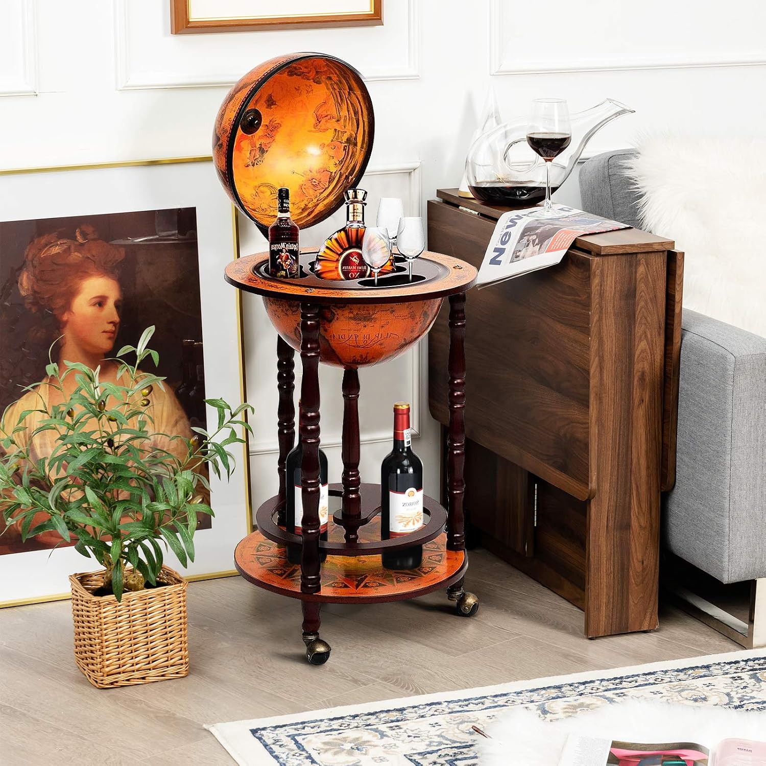 عربة بار على شكل كرة أرضية مع  - مراجعة Home Bar Shelves وسعره
