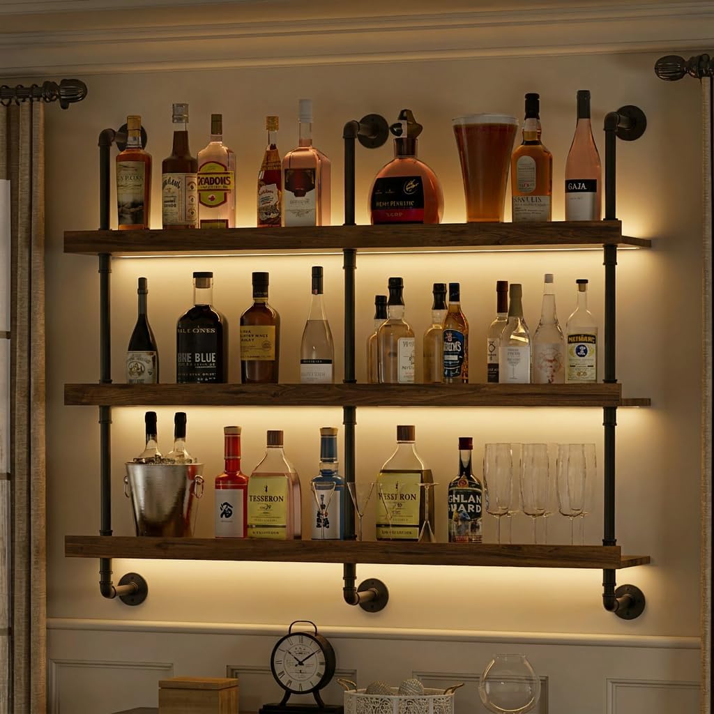رف نبيذ معلق على الحائط مع إضا - مراجعة Home Bar Shelves وسعره