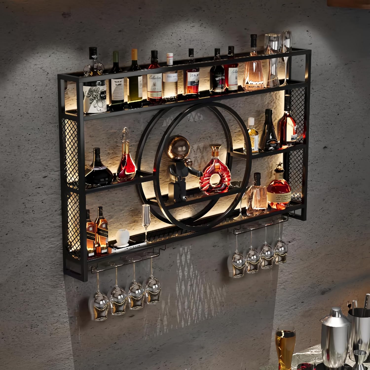 رف تخزين النبيذ المعدني الأسود - مراجعة Home Bar Shelves وسعره